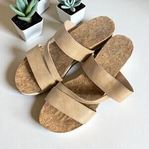 Lauren Blakwell Cindy Tan Cork Platform Sandals Womens 9.5 Slip-On Strappy Shoes